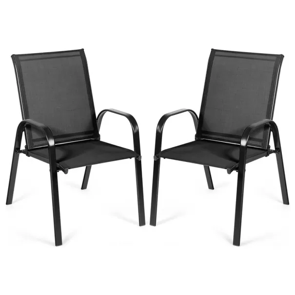 Outdoor Chairs Bold 2Pcs Patio Chairs Outdoor Dining Chair Durable Garden Deck Yard W/Armrest Black